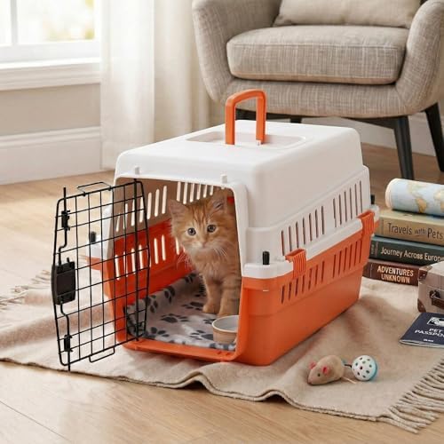 Hard-Sided Pet Carrier for Cats and Small Dogs, Portable Plastic Crate for Vet - Image 5