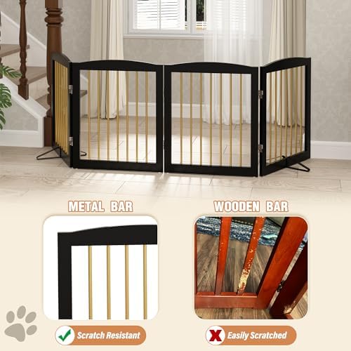 PUPETPO Freestanding Pet Gate for Dogs, Foldable Wooden Dog Gate for House - Image 4