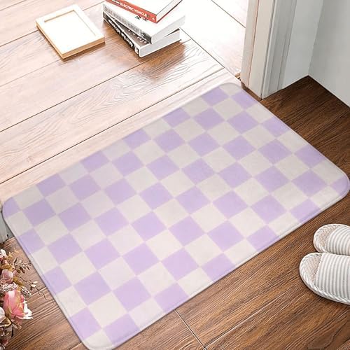 Purple Checkered Grid Bath Mat 24x16 Inch Non-Slip Soft Microfiber Bathroom - Image 6