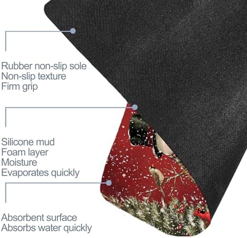 Christmas Snowman Bathroom Rugs, Non Slip Quick Dry Winter Cardinal Birds Bath - Image 6