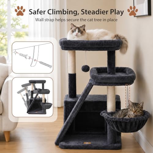 Heybly Compact Cat Tree with Big Scratcher, Stable Cat Tower HCT206SG - Image 5