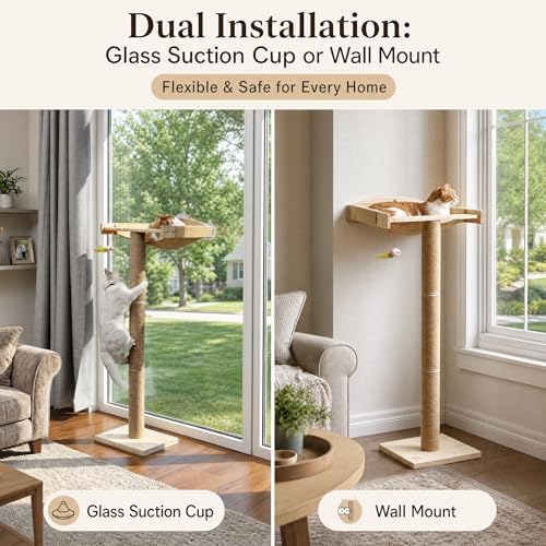 Cat Window Perch with Scratching Post, 46-Inch Tall Climbing Tree & Hammock - Image 6