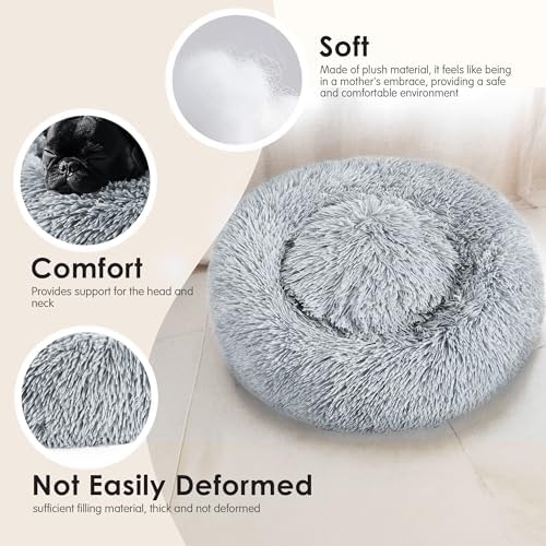 Hoewina Dog & Cat Bed for Indoor Cats, 20in Calming Donut Bed - Image 5