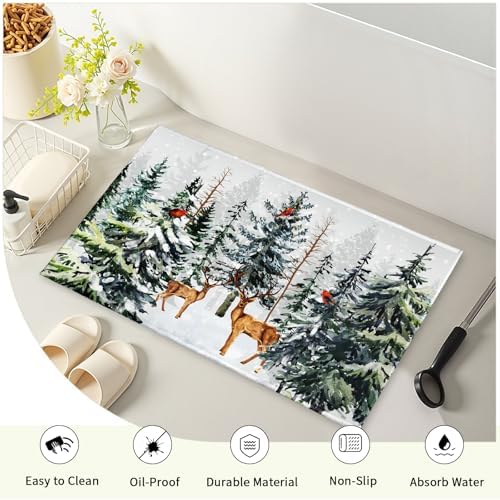 Pine Tree Bath Rug Winter Forest Deer Bathtub Mats 20X32 Inch Non Slip - Image 3