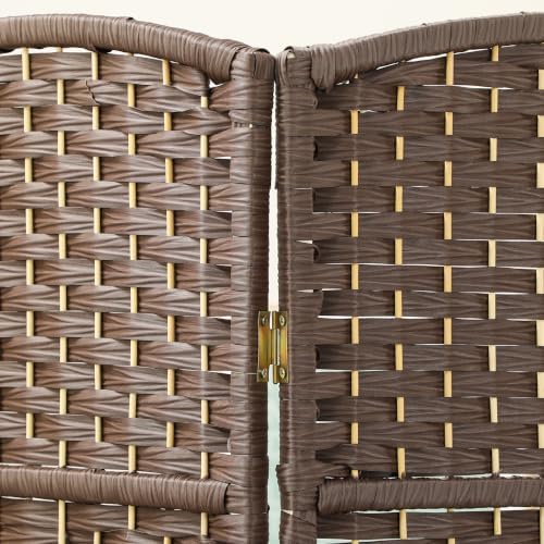 HOMCOM 4 Panel Room Divider 6 Ft Privacy Screen Hand-Woven Brown - Image 6