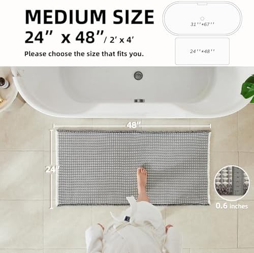 TYUU Waffle Bath Mat, Boho Bathroom Rugs Non Slip, 48x24 Grey & White - Image 2