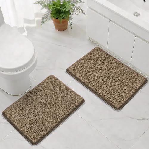 Bcoimo Bath Rugs Mat Set, 2 Piece Non Slip Chenille Latte Bathroom Mat Sets by Bcoimo