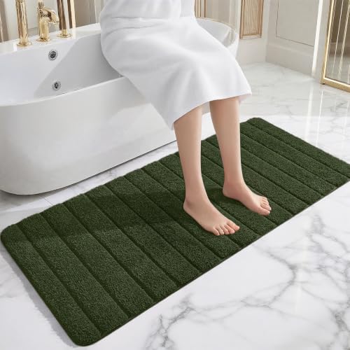 AROGAN Luxury Long Bathroom Runner Rugs 24x60 Inch Bath Rug, Olive Green - Image 2