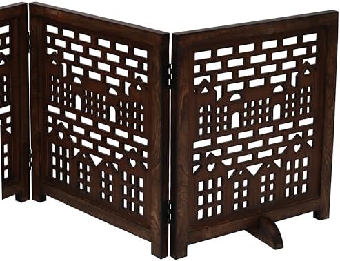Freestanding Dog Gate 72", Foldable Wooden Pet Barrier, House Design - Image 4