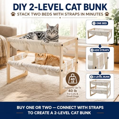Elevated Cat Bed, Wooden Cat Hammock - Image 6