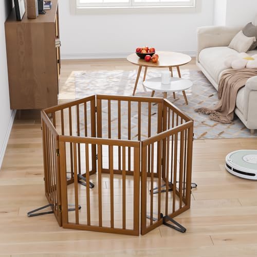 Freestanding Pet Gate Foldable Dog Gate Walnut Bamboo Dog Gates - Image 3