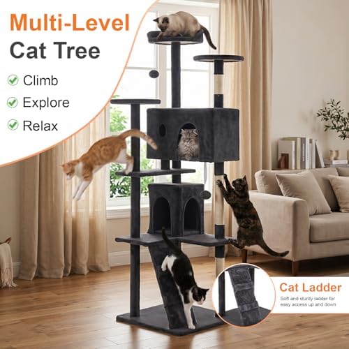 FDW | 70" Cat Tree Tower | Dark Gray | Multi-Level Indoor Activity Center - Image 6
