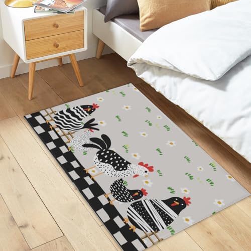 Giwawa Black Rooster Bath Rug Buffalo Plaid Bathtub Mat Absorbent Machine - Image 2