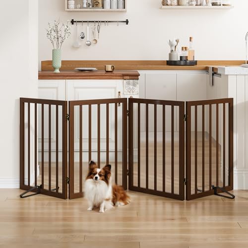 Wooden Dog Gate Freestanding Foldable 4 Panel Pet Gates Extra Wide Dog Gates by MinoKesper
