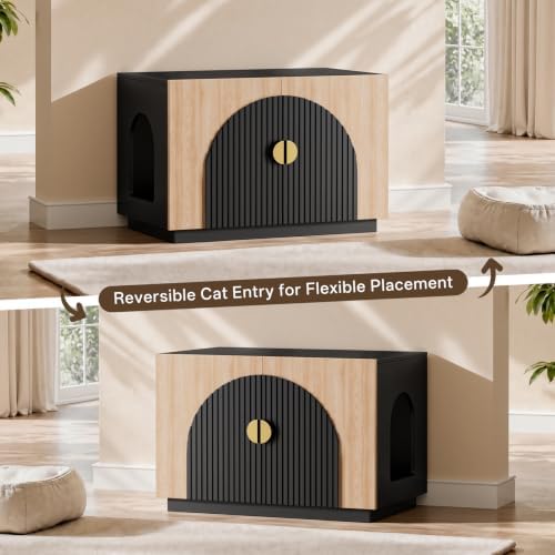 Amunrbrek Cat Litter Box Enclosure Furniture, 31.5" Arched Fluted Cabinet - Image 7