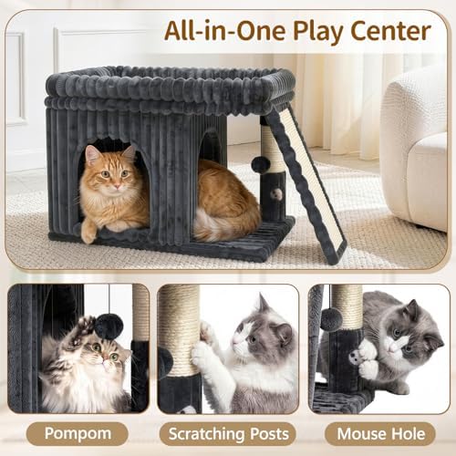 Cat Tree Tower with 15.7x23.6 Perch Bed, Dark Gray Striped Fabric - Image 5