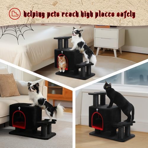 Gothic 3-in-1 Cat Stairs with Scratching Post & Condo, Pet Steps - Image 5