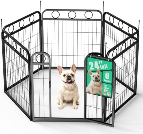 Dog Playpen Indoor Outdoor, 24 Inch 6 Panel Metal Dog Pen by HEYRSUN