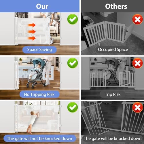 Retractable Baby Gates with Cat Door 80" Wide Retractable Dog Gate with Pet - Image 5