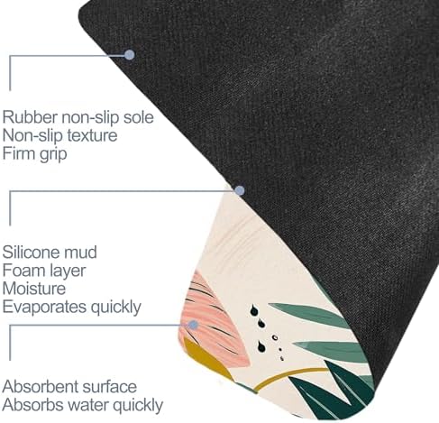 Bohemian Leaves Bath Mat, Fast Drying Mid Century Abstract Bathmats - Image 6