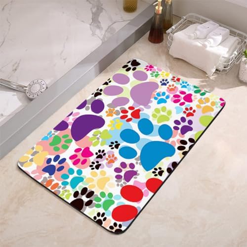 YISUMEI Colorful Dog Paw Print Bathroom Mat, Non-Slip Super Absorption Bath - Image 3