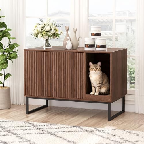 Cat Litter Box Enclosure, Fluted Hidden Litter Box Furniture by FiveWillowise