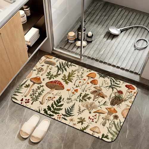 Bath Mat, Mushroom Forest Bathroom Rugs, Quick-Drying Non-Slip Rubber Bath Mats by ZTHLL