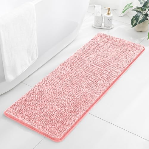 Chenille Bathroom Runner Rug 17"x47" Pink, Plush Bath Mat by Kildoss