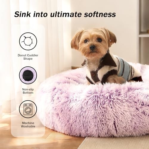 NOYAL Donut Dog Bed for Small Medium Pets, Plush Calming Faux Fur - Image 2