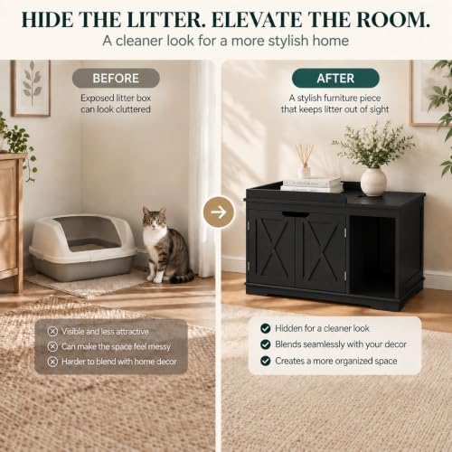PUPETPO Cat Litter Box Furniture, Hidden Litter Box - Image 6