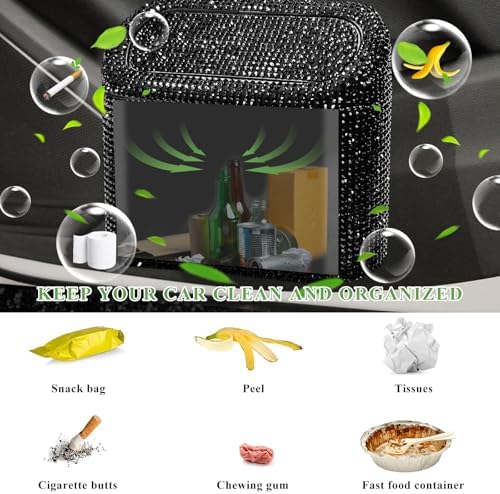 Bling Car Trash Can with Lid, Sparkly Mini Crystal Litter Container Auto - Image 4