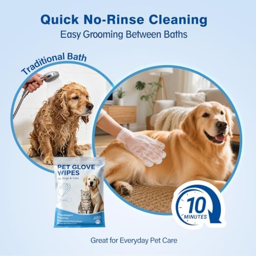 12 Pcs Pet Glove Wipes for Dogs & Cats, Disposable Dog Cleaning Bath Gloves - Image 4