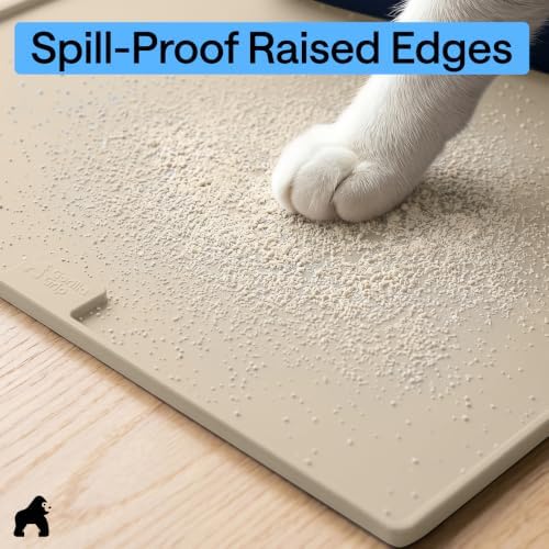 GORILLA GRIP Cat Litter Box Mat, Easy Clean Silicone Mats, 35x23 Beige - Image 4