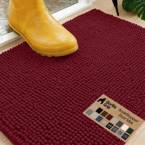 GORILLA GRIP SoakSTOPPER Dog Door Mat, Machine Wash and Dry, 30x20 Burgundy by GorillaGrip