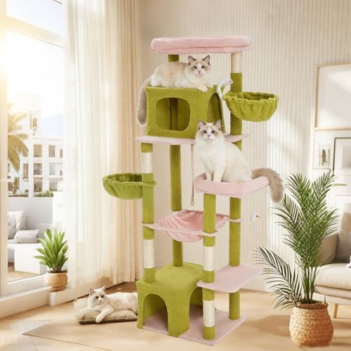 Upgraded 69.7 Inch Multi Level Cat Tree Perches Condos Hammocks Basket Toy - Image 6