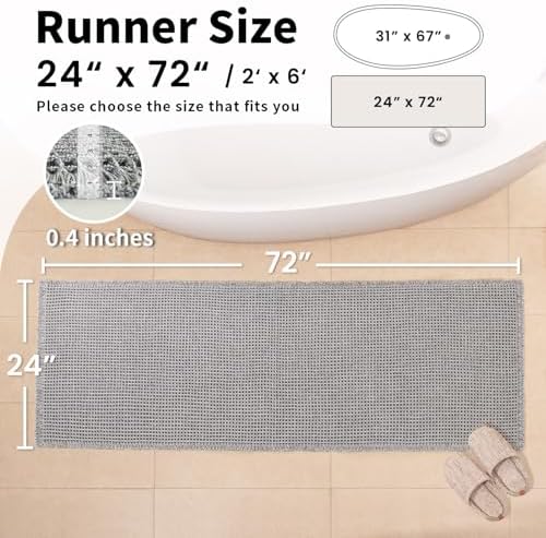 Long Bath Mat, Waffle Bathroom Runner Rug Non Slip Washable, 24 x 72 - Image 2