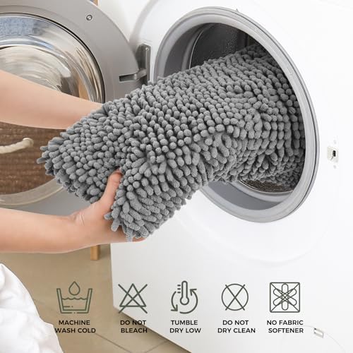 Bcoimo Bath Rug Mat, 60x24 Chenille Non Slip Grey Long Bathroom Runner Rugs - Image 5