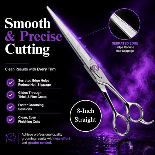 Kenchii Scorpion Dog Grooming Scissors 8in Straight, Micro-Serrated - Image 3