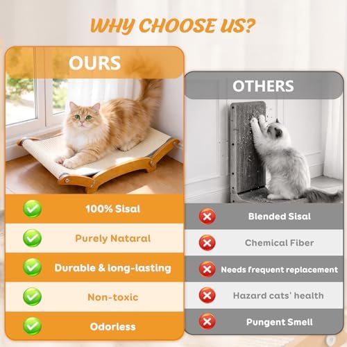 Sisal Cat Scratcher Bed for Indoor Cats, 26.3in Solid Beech Wood Frame - Image 6