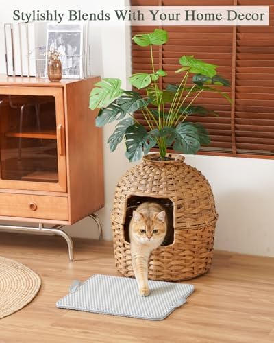 SETVSON Cat Litter Box Enclosure Plant, PE Rattan Kitty House - Image 6