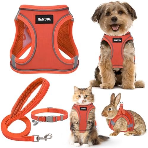 GAMUDA Small Pet Harness Collar and Leash Set, Step in No Chock No Pull Linen by GAMUDACollarsCollection