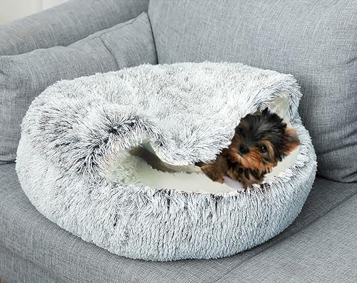 Dog Cave Bed for Small Dogs Cats Pets, Anti Anxiety Calming Plush Dog Beds - Image 3
