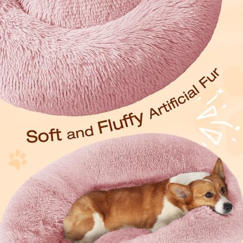 JOLLYVOGUE Dog Bed, Calming Anti-Anxiety Large Dog Bed, Fluffy Donut Cushion - Image 3