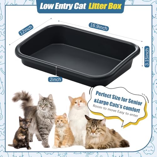 Uiifan 3Pcs Large Low Entry Cat Litter Box, Dark Gray - Image 2