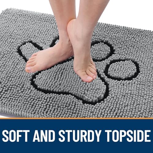 OLANLY Dog Door Mat for Muddy Paws 44x24, Paw Print Design Chenille Mud Mat - Image 4