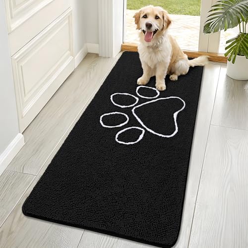 OLANLY Dog Door Mat for Muddy Paws 70x32, Paw Print Design Chenille Mud Mat by OLANLY