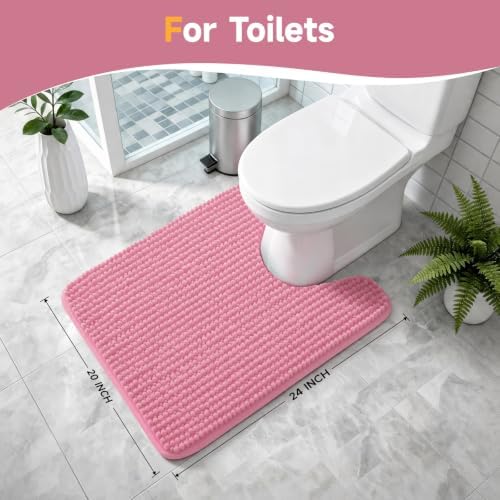 Ophanie Pink Toilet Rugs U-Shaped 24x20, Soft Chenille Contour Bath Mat - Image 2