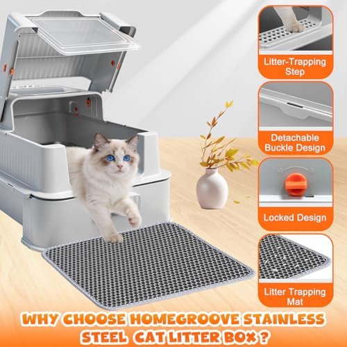 Homegroove Enclosed Stainless Steel Cat Litter Box - Image 4