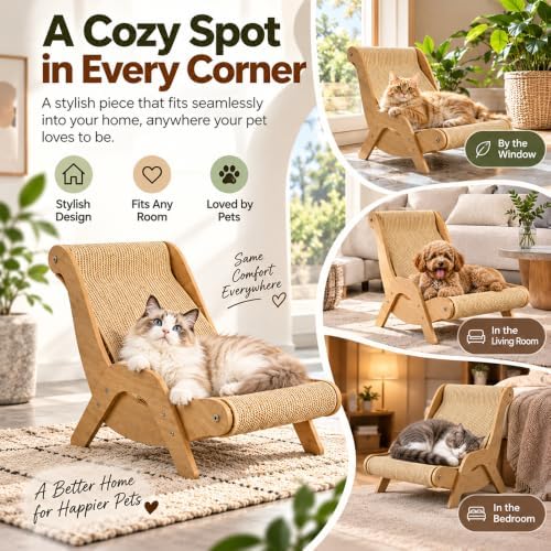 Cat Scratch Lounger Chair, Sisal Scratching & Wooden Frame Scratcher Bed - Image 7