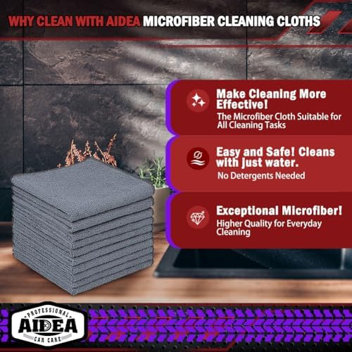 AIDEA Microfiber Cleaning Cloth Grey 150PK, Shop Towels Shop Rags 12×12" - Image 2